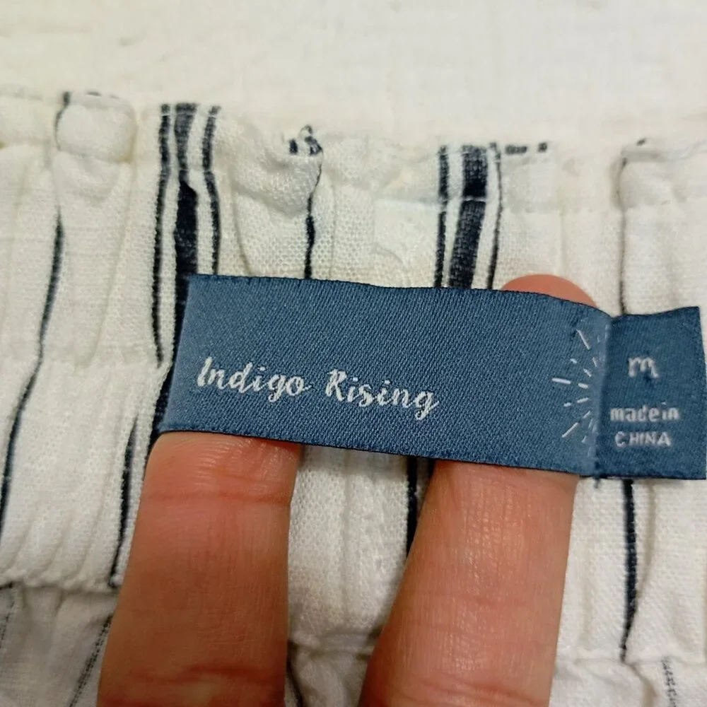 Indigo Rising Pants Cropped Striped Linen Cotton Blend Size M Womens